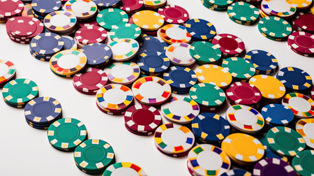Poker chips isolated on white background. Casino concept. Close up.の素材