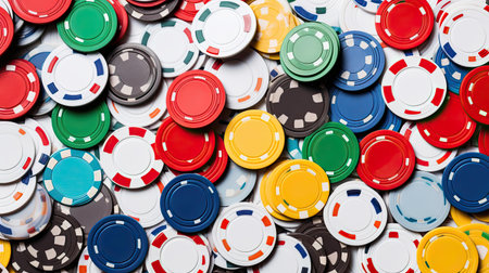 Colorful casino chips background. Top view. Close-up.の素材