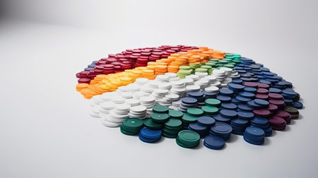 Colorful plastic chips on a white background. Selective focus.の素材