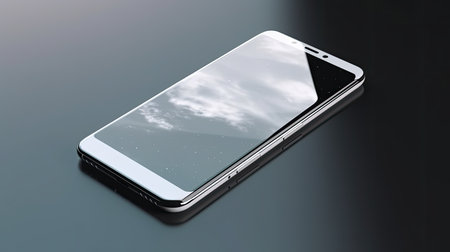Smartphone with sky reflection on the screen. 3D rendering.の素材