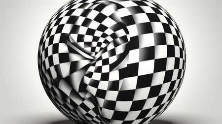 3d illustration of abstract background with black and white checkered sphereの素材