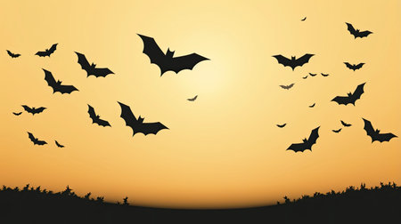 Halloween background with bats flying in the sky. Vector illustration.の素材
