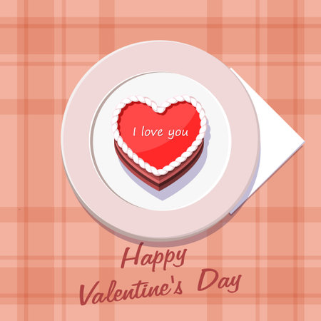 Vector. Valentine in the form of a cake on the table on Valentines Day.のイラスト素材