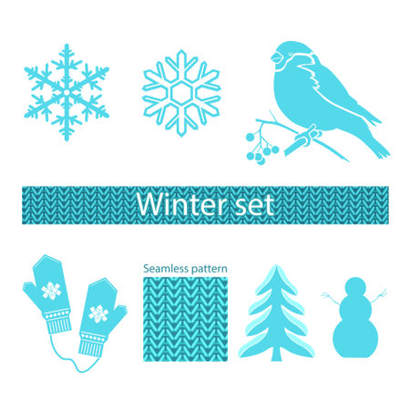 Vector. Winter set of graphics in blue.のイラスト素材