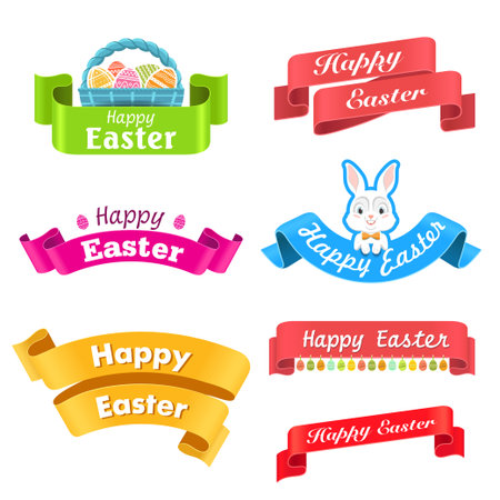 Easter. Vector illustration with easter.  Set - labels, colored ribbons and other elements.のイラスト素材