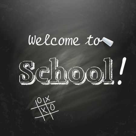 Welcome to School written on a black chalkboard with white chalk. Vector illustration.のイラスト素材