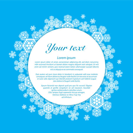 Vector illustration. Snowflakes on a blue background with place for your text. Blue background with snowflakes.のイラスト素材