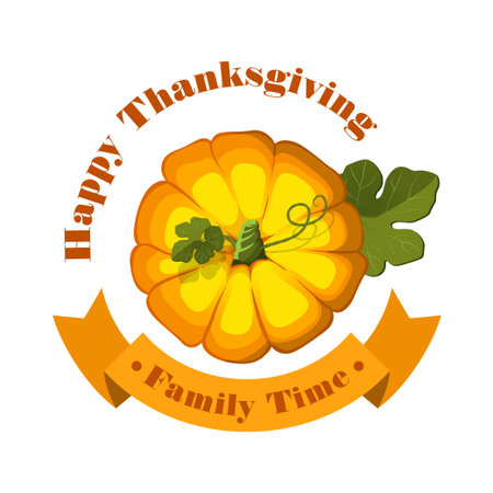 Vector. Thanksgiving Pumpkin isolated on white background. Family time.のイラスト素材