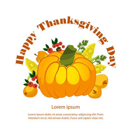 Vector. Thanksgiving Pumpkin isolated on white background. Family time.のイラスト素材