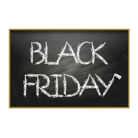 Vector. Black Friday. Black school board with the logo Black Friday. Sales. Black Friday free hand drawing.のイラスト素材