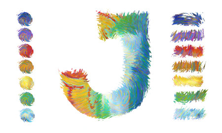 Contemporary painted letter J, inspired by Van Gogh art.の写真素材