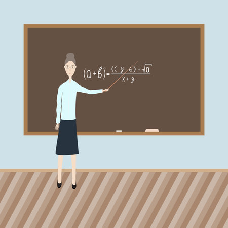 Teacher shows the formula on a chalkboard in the classのイラスト素材