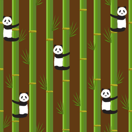 seamless pattern with a bamboo forest pandasのイラスト素材