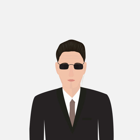 Bodyguard in a black suit with glasses on a light background, the security serviceのイラスト素材