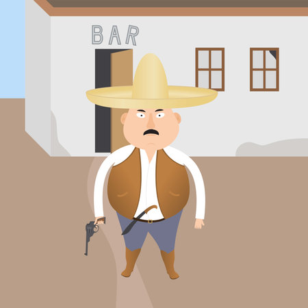 little armed gangster on dark background old barのイラスト素材