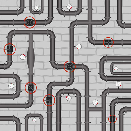 A lot of pipes on a light brick backgroundのイラスト素材