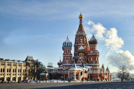MOSCOW, RUSSIA - St. Basil's Cathedral and Steam from the Central Power Plant. View from the famous Moscow's landmark Basil's Cathedral, framed with central heating and heating plant # 1.のeditorial素材