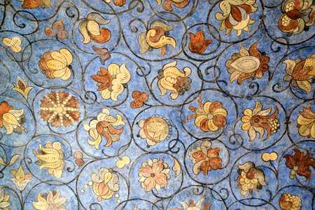 MOSCOW, RUSSIA - August 27, 2011St. Basil's Floral Ornaments in Blue Background,17th century...