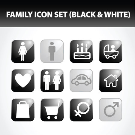 Family Icon Set (Black & White)のイラスト素材