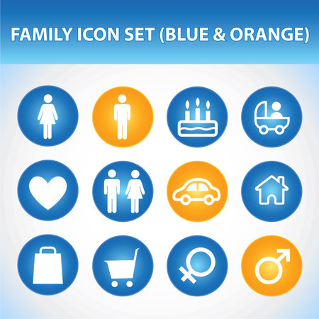 Family Icon Set (Blue & Orange)のイラスト素材