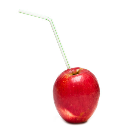 Red juicy apple isolated on white backgroundの写真素材