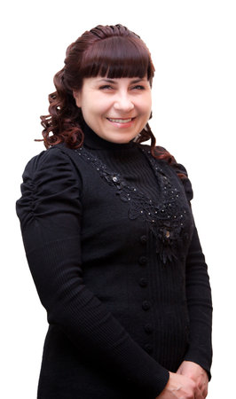 Beautiful young woman smiling. Isolated over white backgroundの写真素材