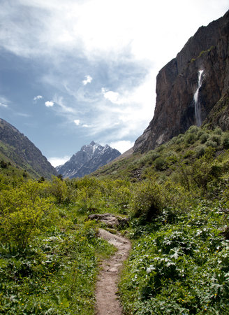 Waterfall Gorge Belagorka. Kyrgyzstan.の写真素材