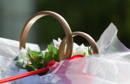 Big wedding ring in a carの写真素材