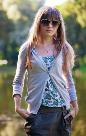 Beautiful girl with sun glassesの写真素材