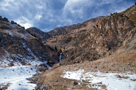 Volumetric landscape of mountainsの写真素材