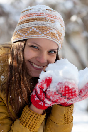 Portrait of a beautiful girl in the winter. Winter girl.の写真素材