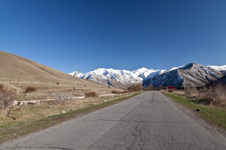 Landscape of mountains, roadsの写真素材