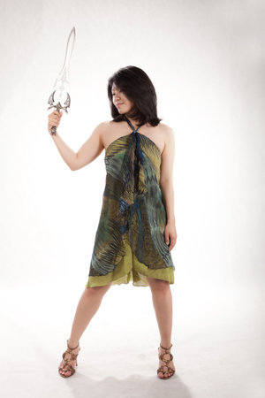 Girl with swordの写真素材
