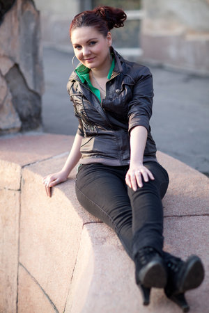 The girl in the urban environmentの写真素材