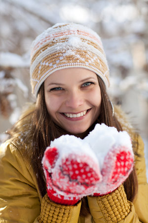 Portrait of a beautiful girl in the winter. Winter girl.の写真素材