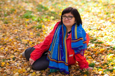 Autumn portrait of a womanの写真素材