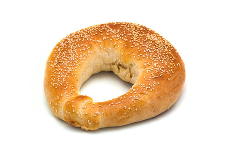 Bread in the form of a bagel on a white backgroundの写真素材