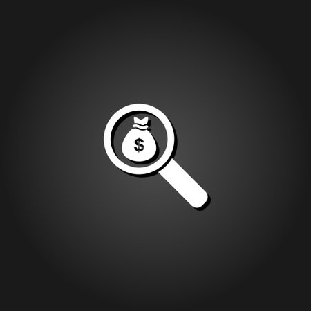 Search money icon flat. Simple White pictogram on black background with shadow. Vector illustration symbolのイラスト素材