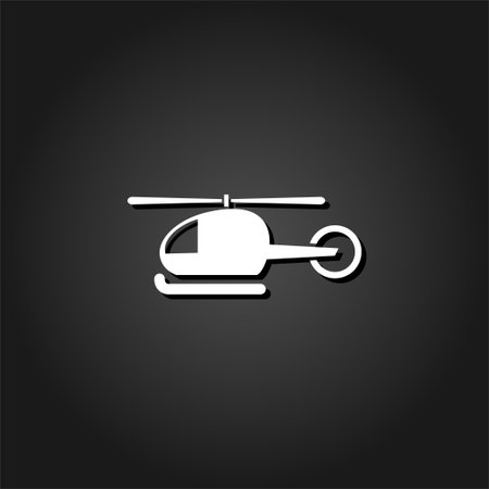 Helicopter icon flat. Simple White pictogram on black background with shadow. Vector illustration symbolのイラスト素材