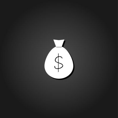 Money bag icon flat. Simple White pictogram on black background with shadow. Vector illustration symbolのイラスト素材