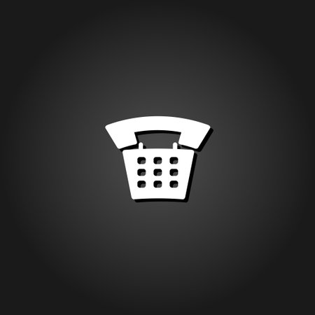 Old phone icon flat. Simple White pictogram on black background with shadow. Vector illustration symbolのイラスト素材