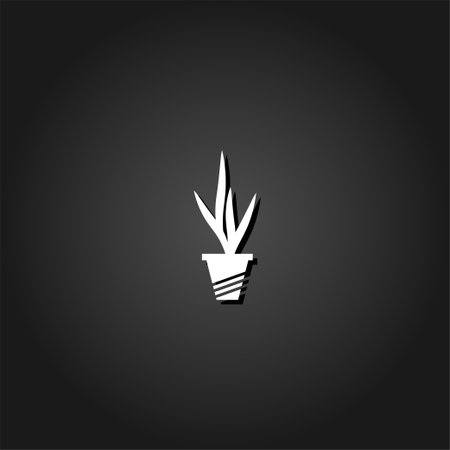Houseplant icon flat. Simple White pictogram on black background with shadow. Vector illustration symbolのイラスト素材