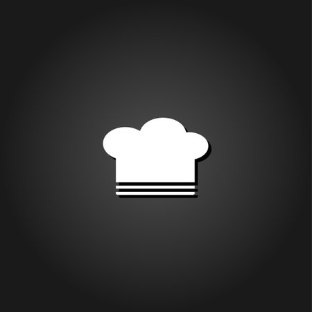 Chef hat icon flat. Simple White pictogram on black background with shadow. Vector illustration symbolのイラスト素材