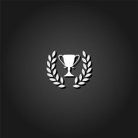 Trophy icon flat. Simple White pictogram on black background with shadow. Vector illustration symbolの写真素材