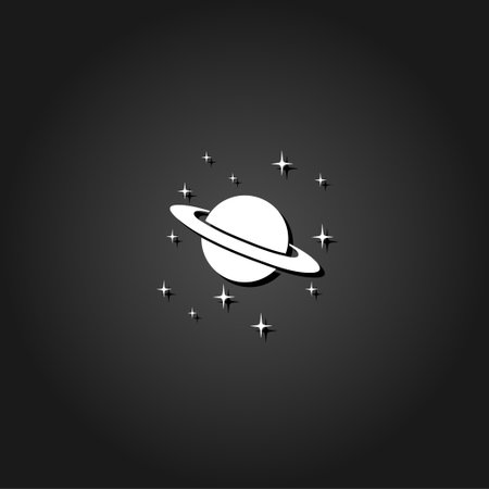 Planet Saturn icon flat. Simple White pictogram on black background with shadow. Vector illustration symbolのイラスト素材