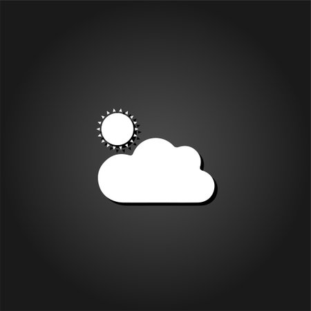 Sunny icon flat. Simple White pictogram on black background with shadow. Vector illustration symbolのイラスト素材