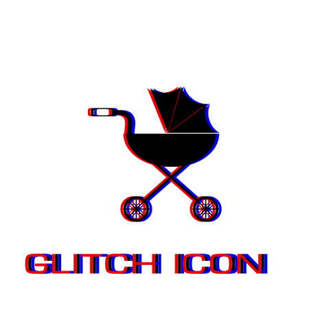 Pram icon flat. Simple pictogram - Glitch effect. Vector illustration symbolのイラスト素材