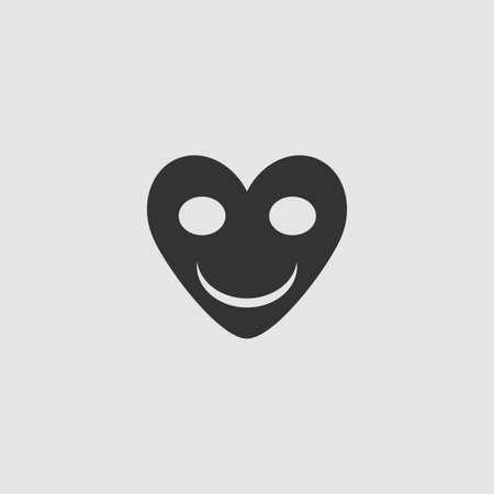 Smiling heart icon flat. Black pictogram on grey background. Vector illustration symbolのイラスト素材