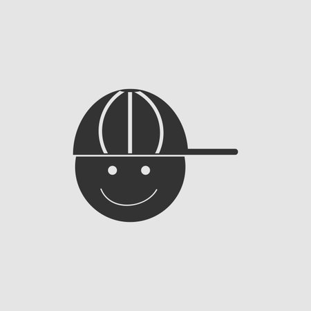Boy with cap icon flat. Black pictogram on grey background. Vector illustration symbolのイラスト素材