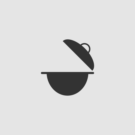 Cooking pan icon flat. Black pictogram on grey background. Vector illustration symbolのイラスト素材